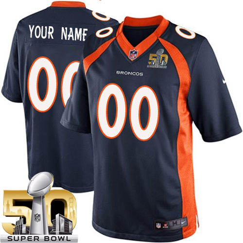 Youth Elite Super Bowl L Nike Jersey Navy Blue Alternate - Customized NFL Denver Broncos